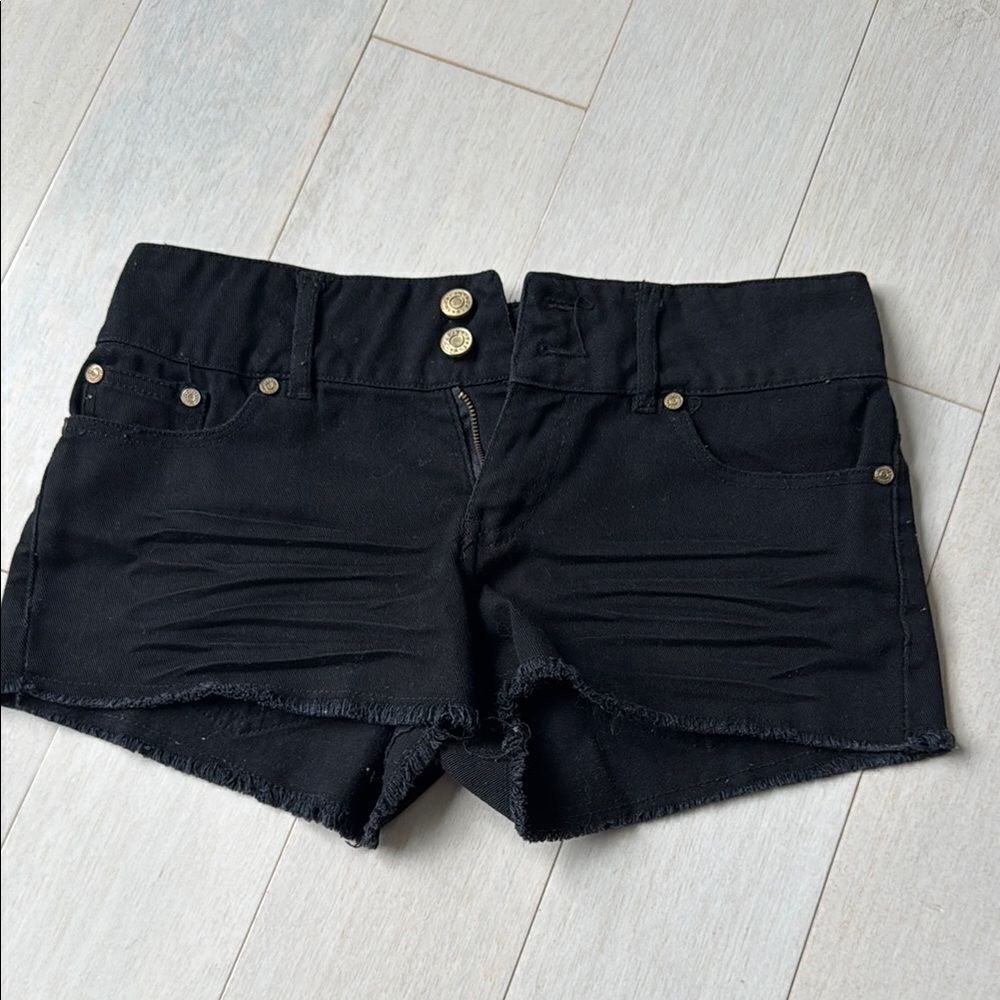 Refuge Black Jean Shorts with Frayed Hem
